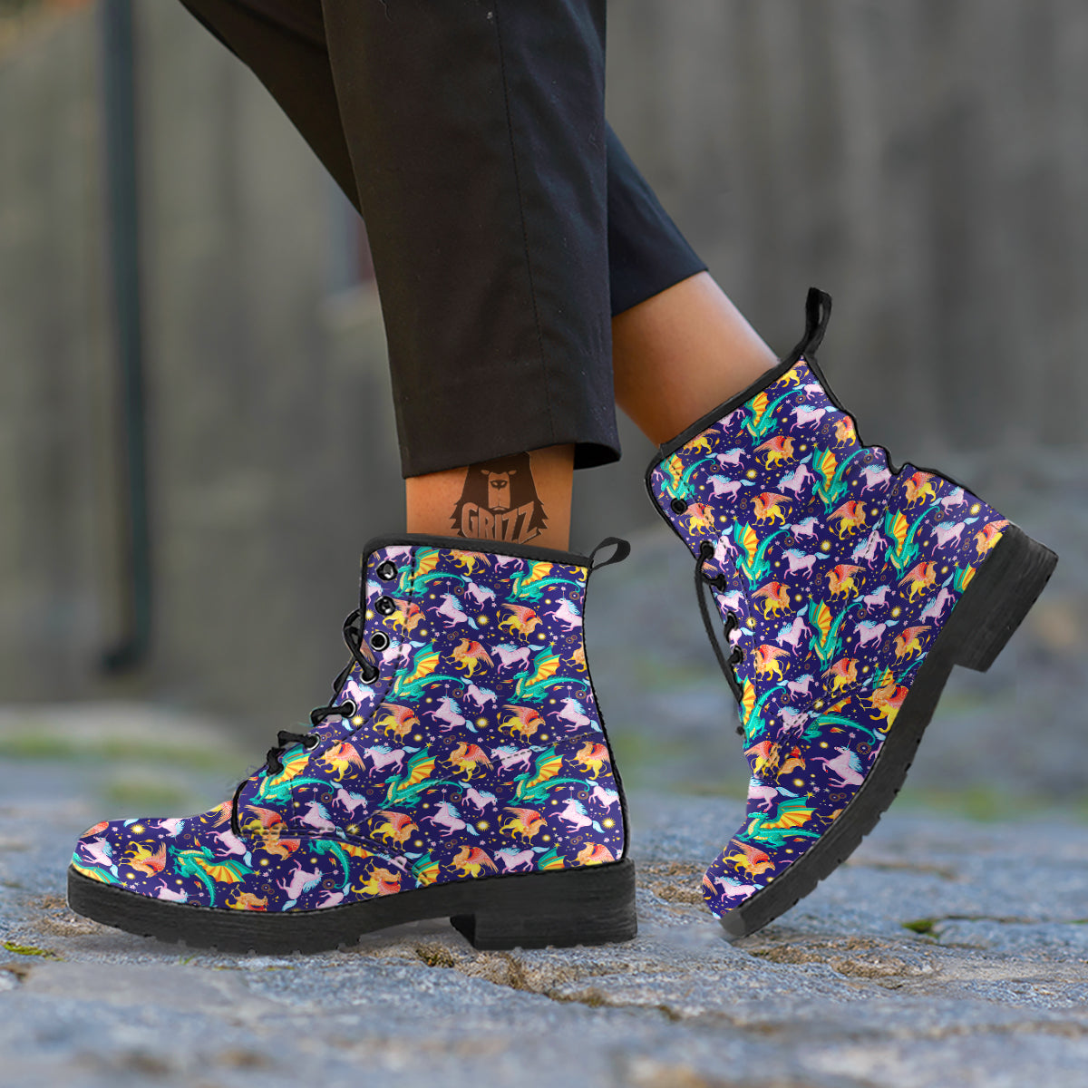 Fantastic Beasts Print Pattern Leather Boots-grizzshop