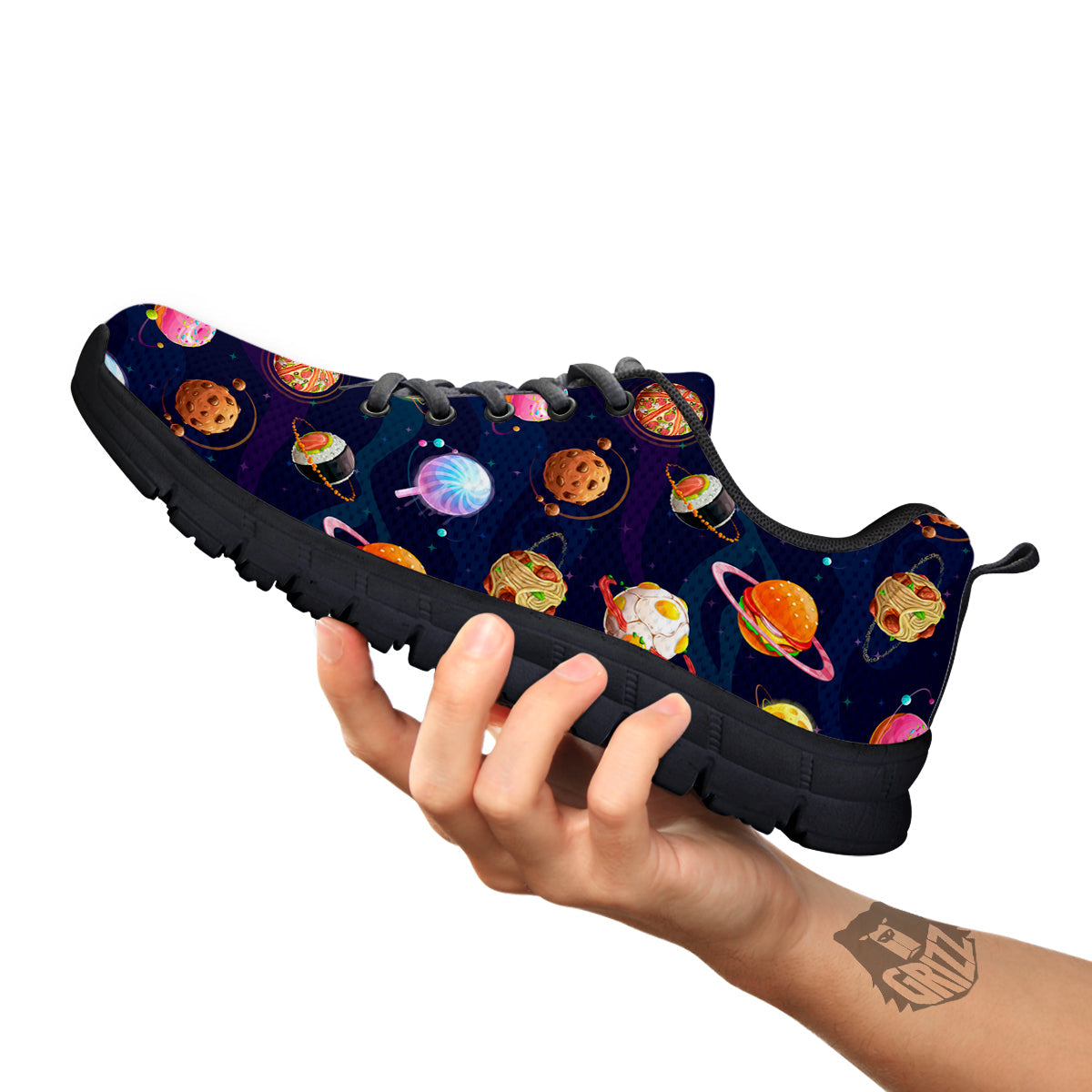 Fantasy Food Planets Print Pattern Black Sneaker-grizzshop