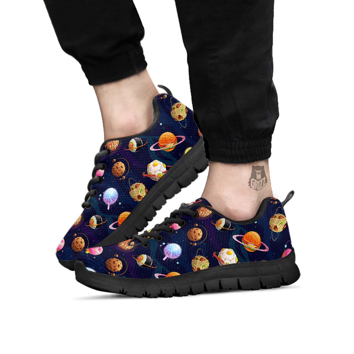 Fantasy Food Planets Print Pattern Black Sneaker-grizzshop