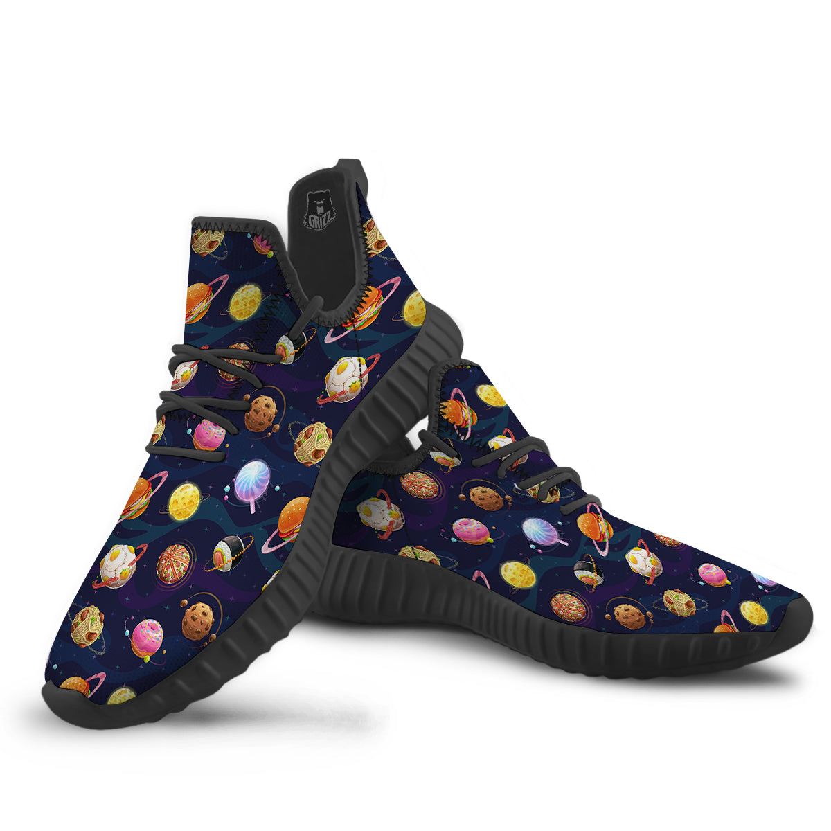 Fantasy Food Planets Print Pattern Black Walking Shoes-grizzshop