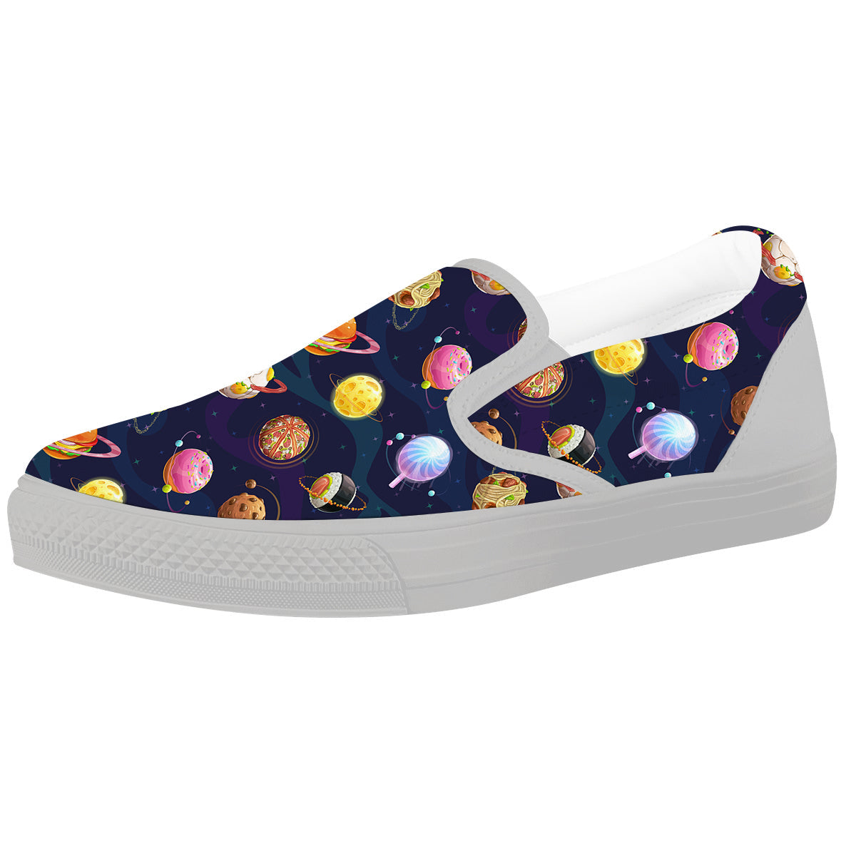 Fantasy Food Planets Print Pattern White Slip On Shoes-grizzshop