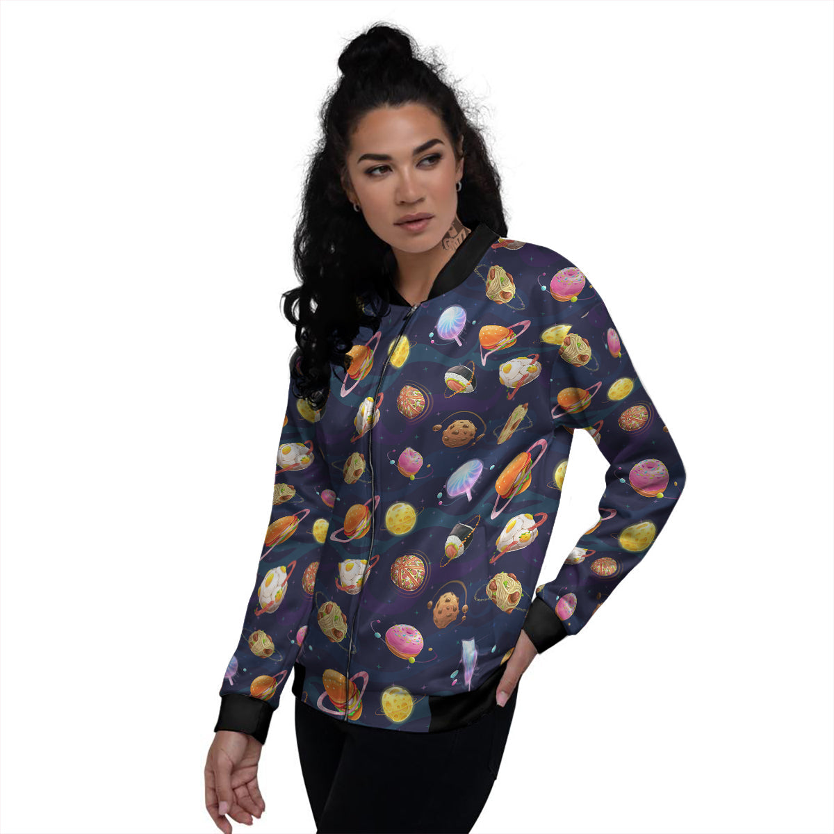 Fantasy Food Planets Print Pattern Women's Bomber Jacket-grizzshop