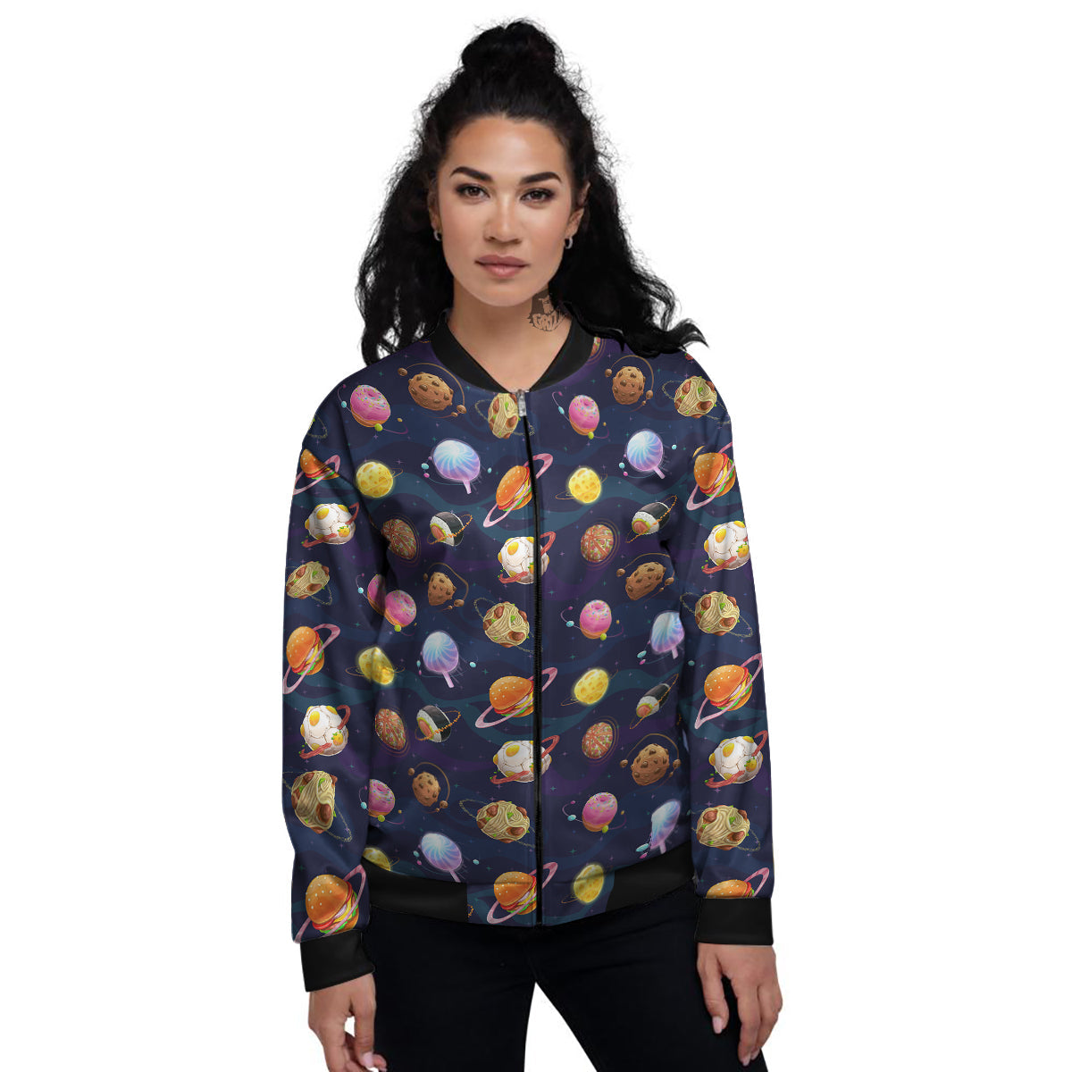 Fantasy Food Planets Print Pattern Women's Bomber Jacket-grizzshop
