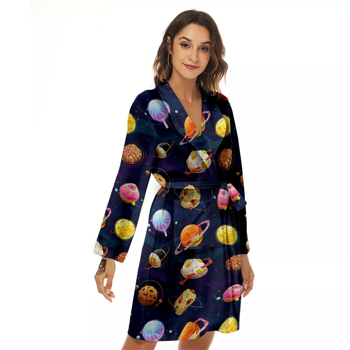 Fantasy Food Planets Print Pattern Women's Robe-grizzshop