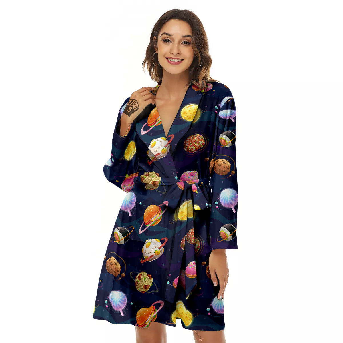 Fantasy Food Planets Print Pattern Women's Robe-grizzshop