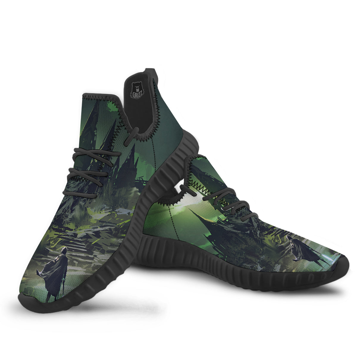 Fantasy Knight And Castle Black Walking Shoes-grizzshop