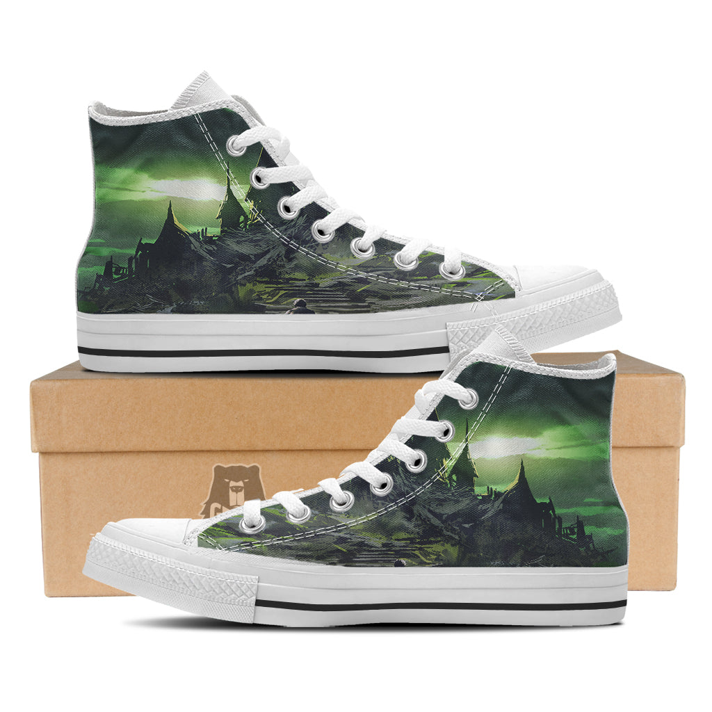 Fantasy Knight And Castle White High Top Shoes-grizzshop