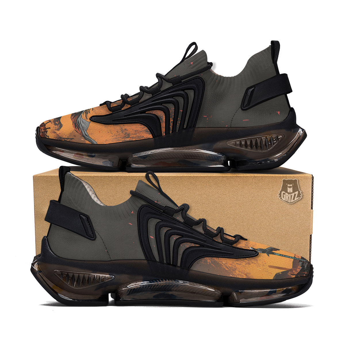Fantasy Knight On Fire Print Black Gym Shoes-grizzshop