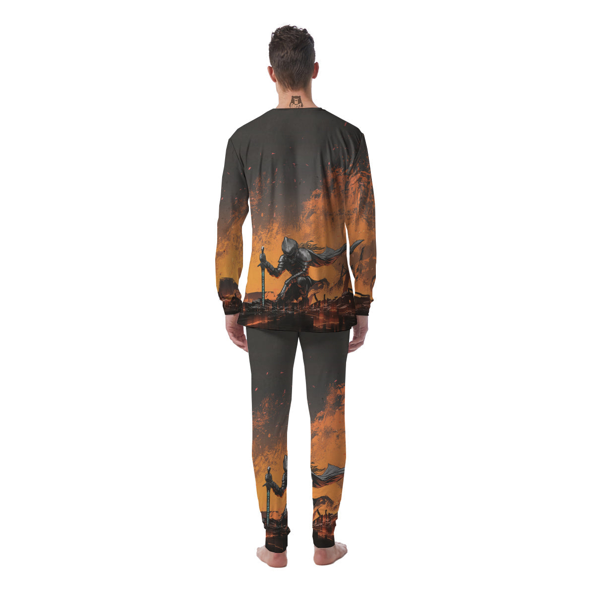 Fantasy Knight On Fire Print Men's Pajamas-grizzshop