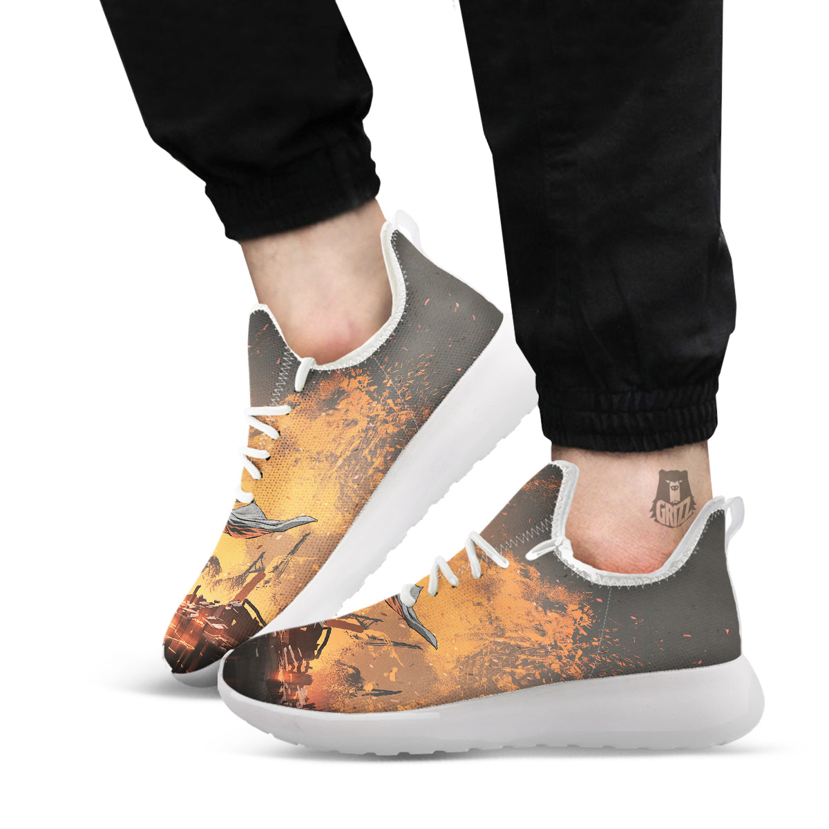 Fantasy Knight On Fire Print White Athletic Shoes-grizzshop