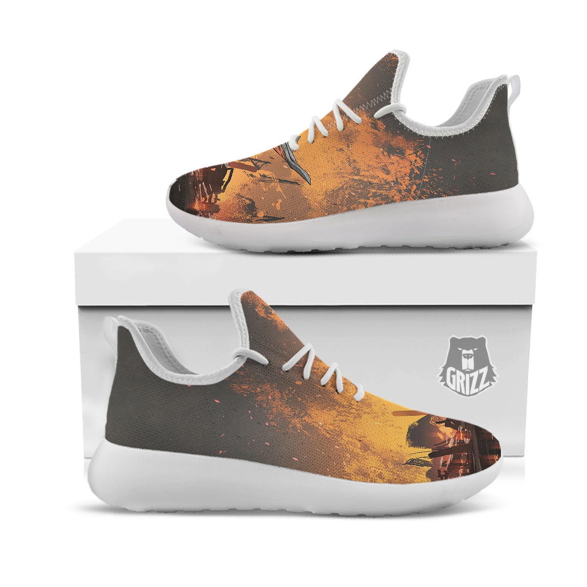 Fantasy Knight On Fire Print White Athletic Shoes-grizzshop