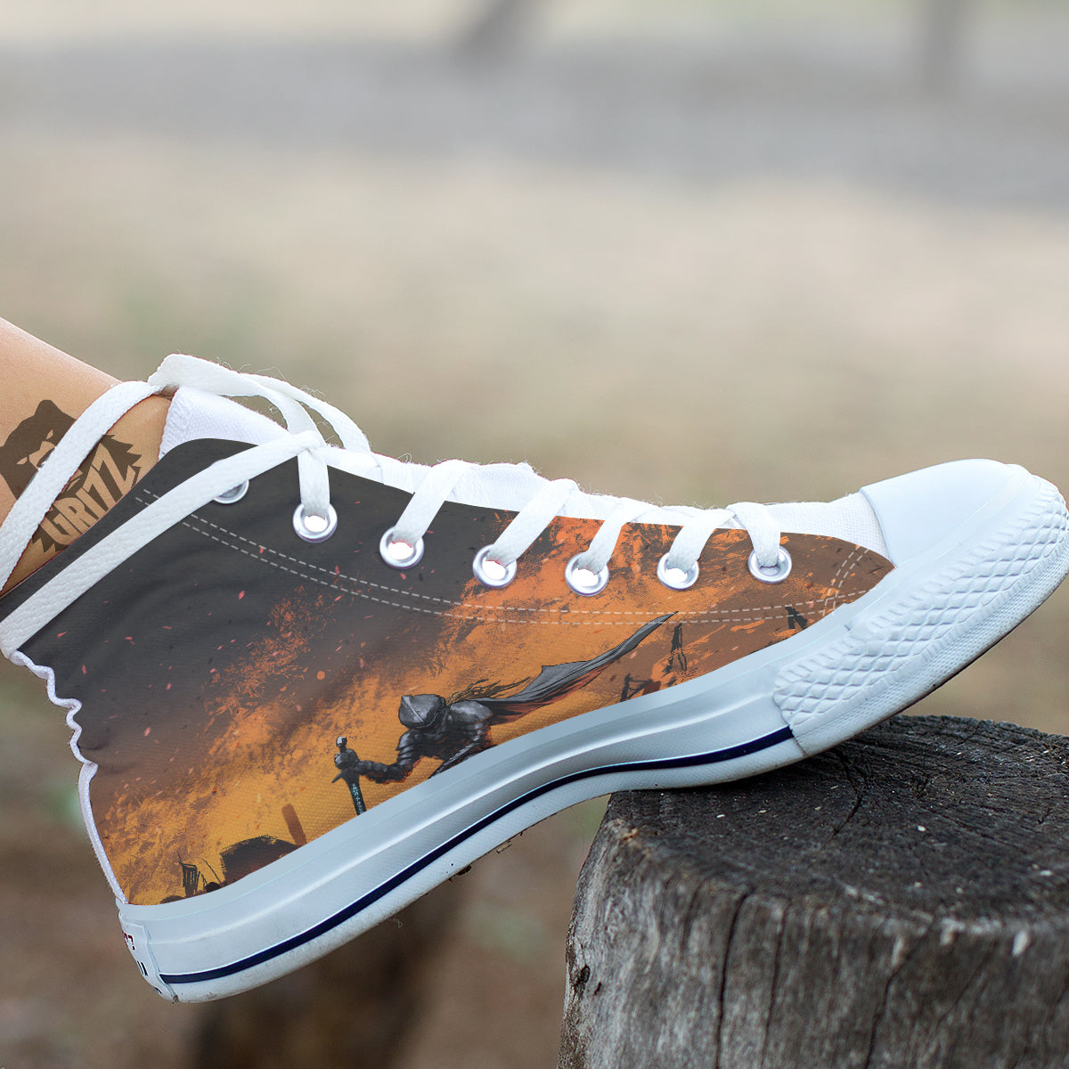 Fantasy Knight On Fire Print White High Top Shoes-grizzshop