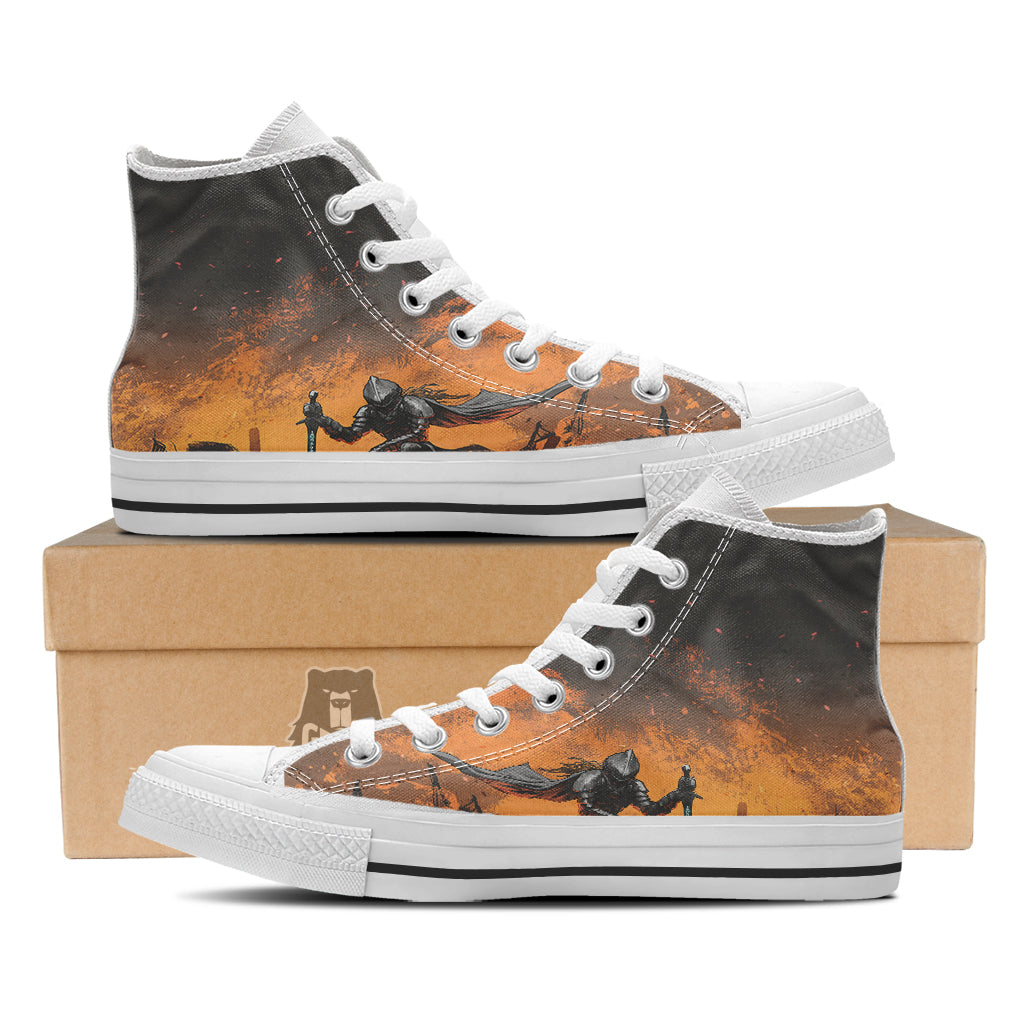 Fantasy Knight On Fire Print White High Top Shoes-grizzshop