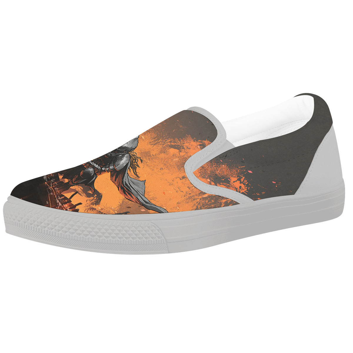 Fantasy Knight On Fire Print White Slip On Shoes-grizzshop