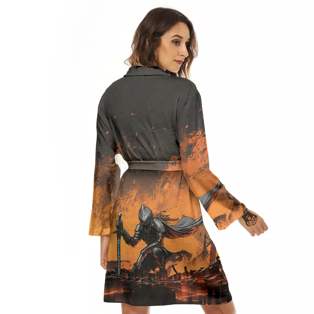 Fantasy Knight On Fire Print Women's Robe-grizzshop