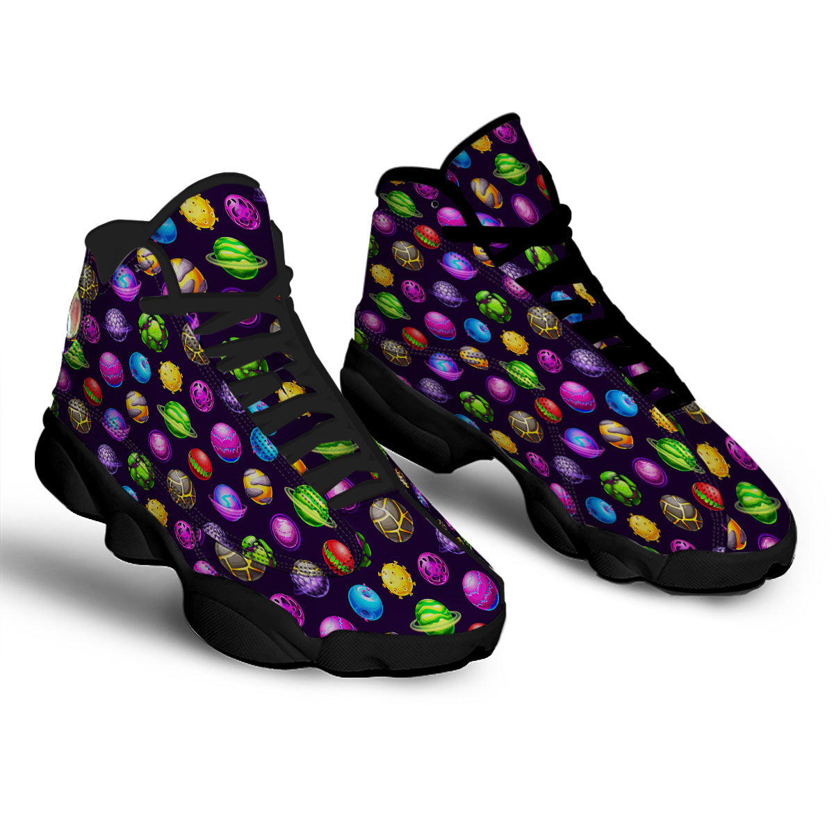Fantasy Planets In Space Universe Print Pattern Black Basketball Shoes-grizzshop