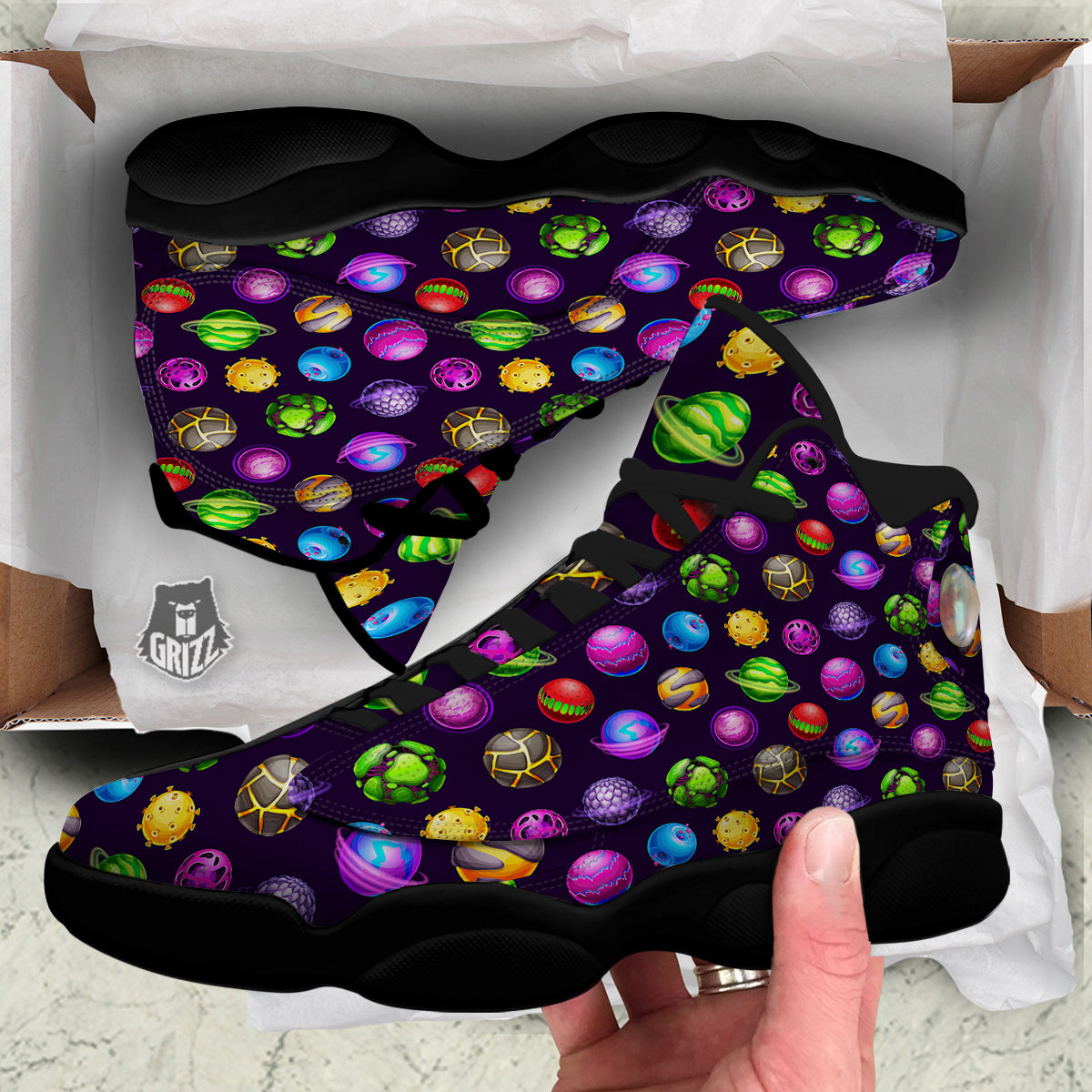 Fantasy Planets In Space Universe Print Pattern Black Basketball Shoes-grizzshop