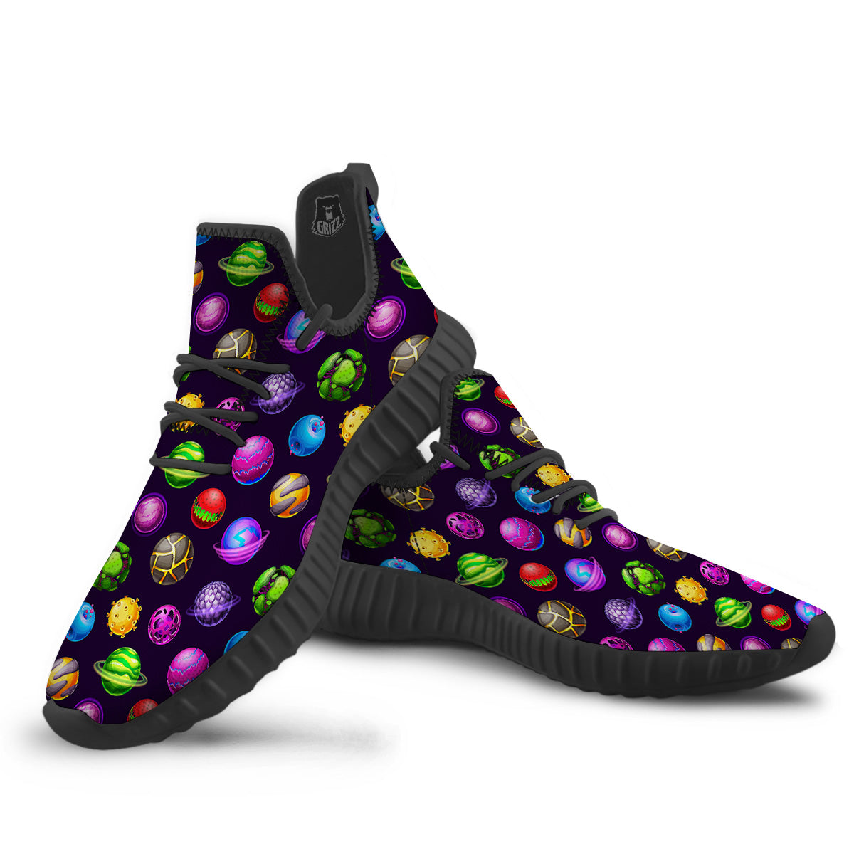 Fantasy Planets In Space Universe Print Pattern Black Walking Shoes-grizzshop