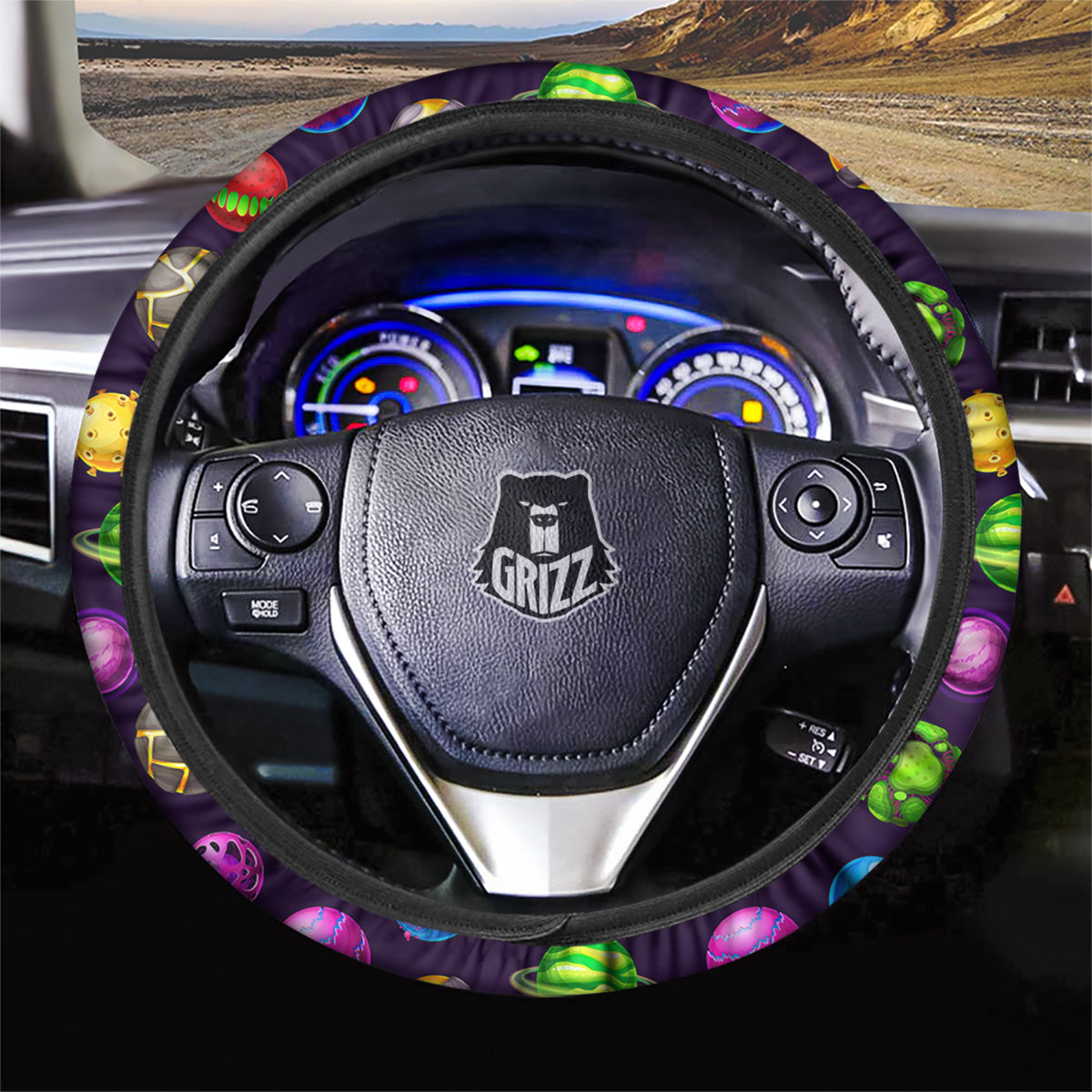 Fantasy Planets In Space Universe Print Pattern Car Steering Wheel Cover-grizzshop