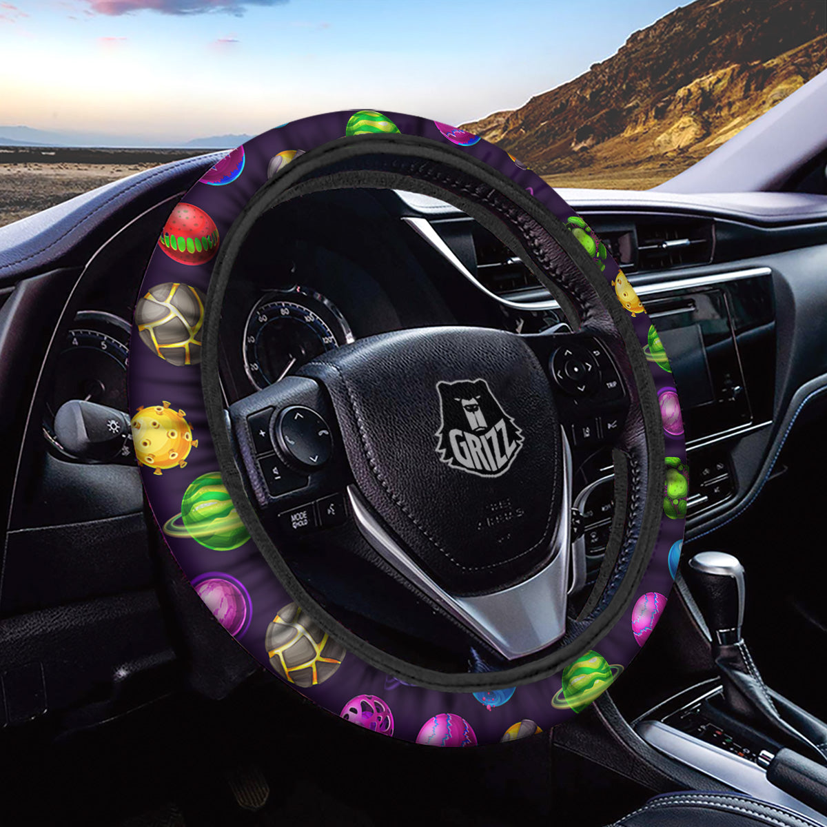 Fantasy Planets In Space Universe Print Pattern Car Steering Wheel Cover-grizzshop