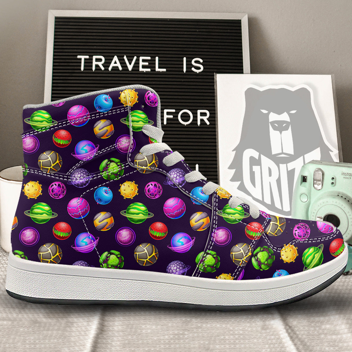Fantasy Planets In Space Universe Print Pattern High Top Sneakers-grizzshop
