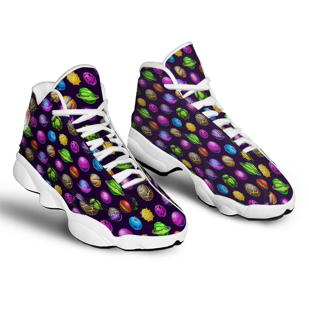 Fantasy Planets In Space Universe Print Pattern White Basketball Shoes-grizzshop