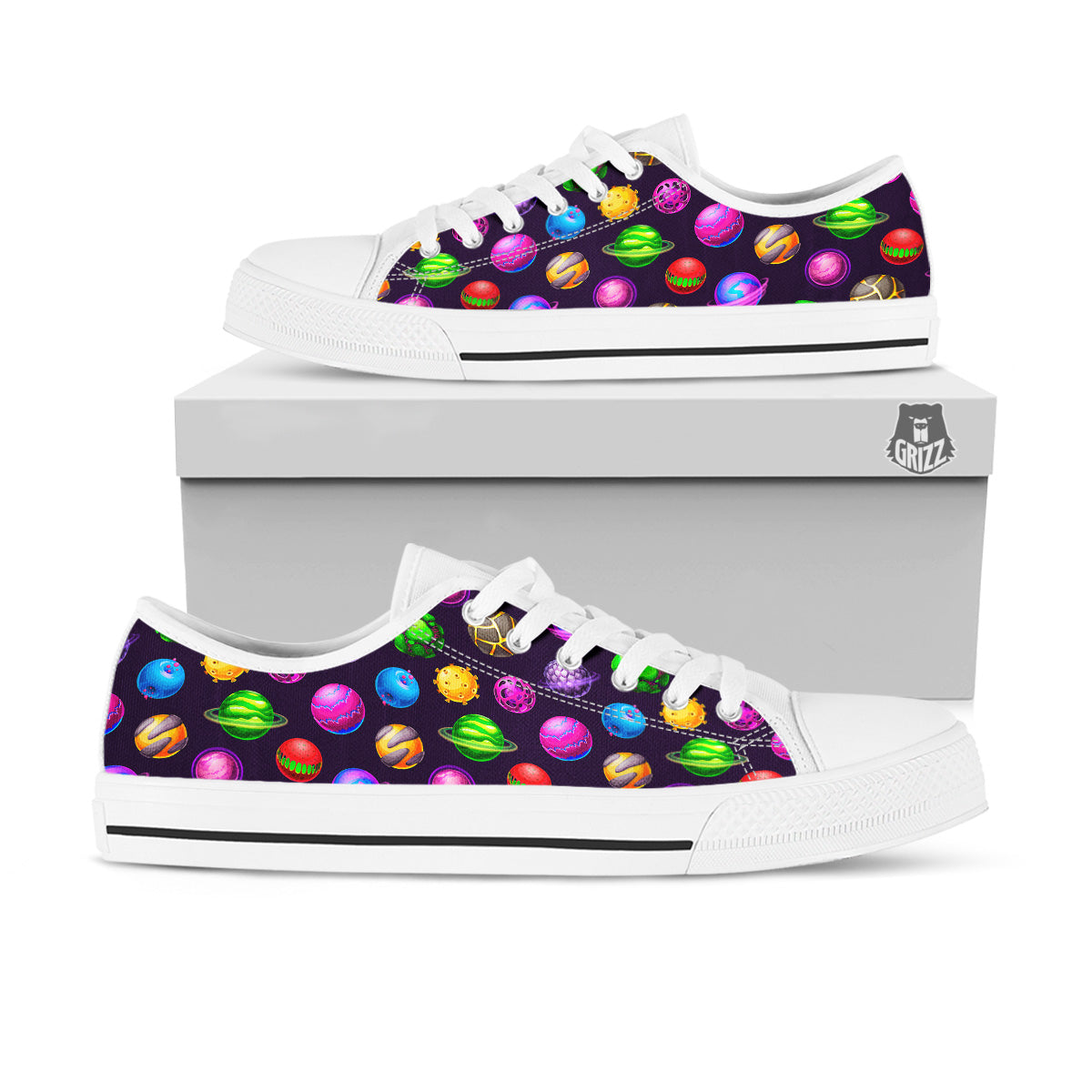Fantasy Planets In Space Universe Print Pattern White Low Top Shoes-grizzshop