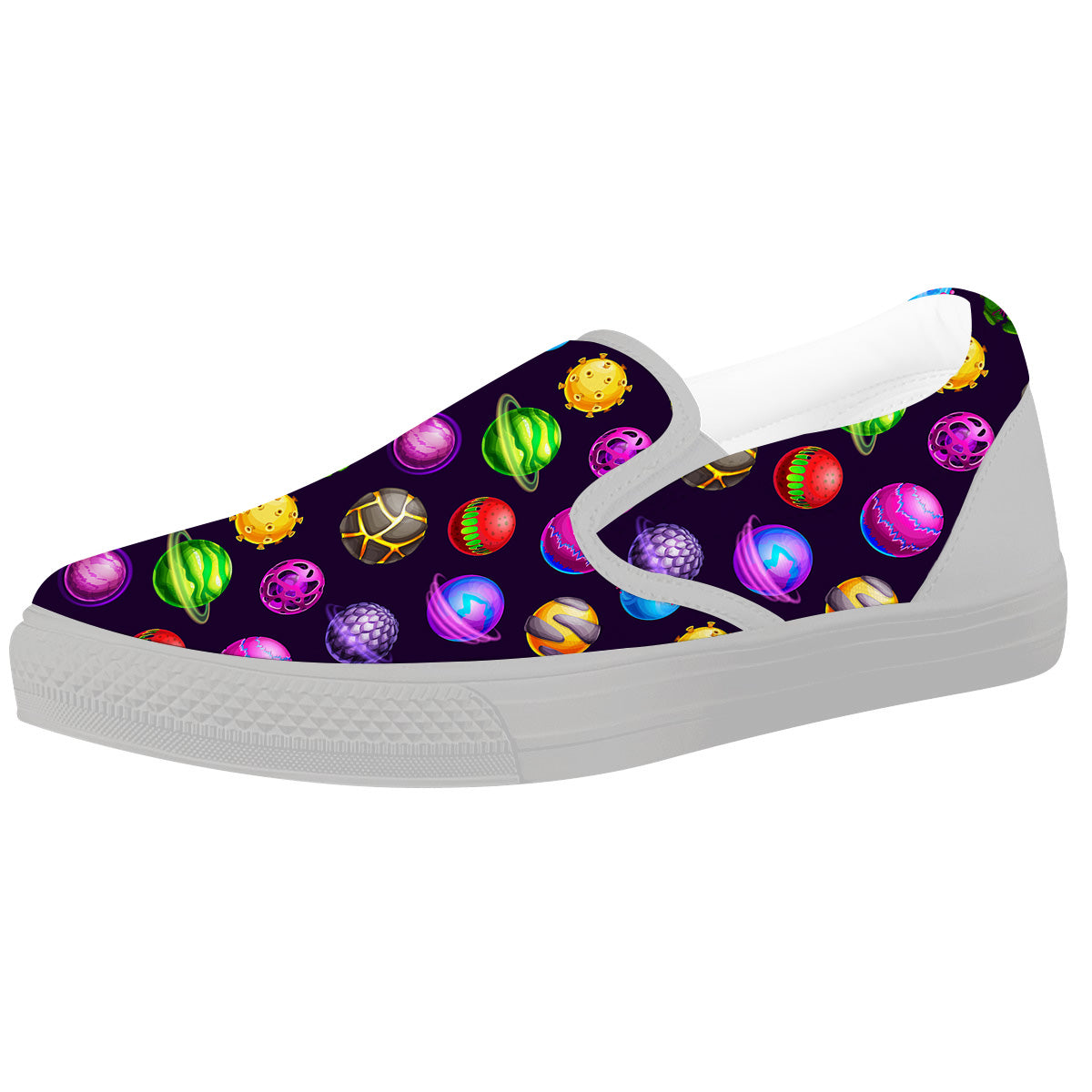 Fantasy Planets In Space Universe Print Pattern White Slip On Shoes-grizzshop