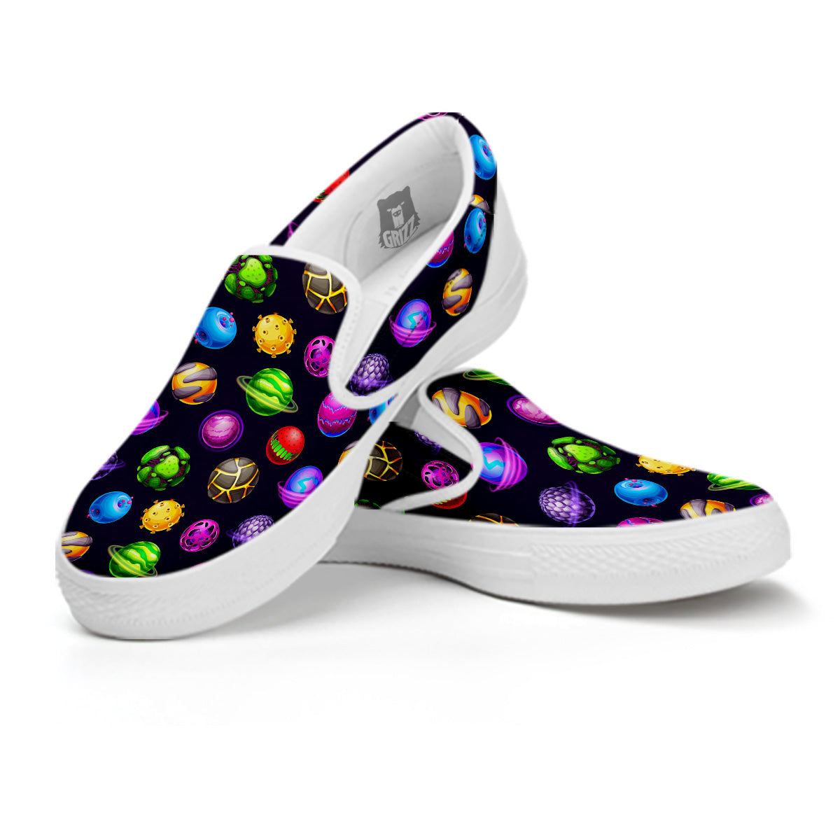 Fantasy Planets In Space Universe Print Pattern White Slip On Shoes-grizzshop