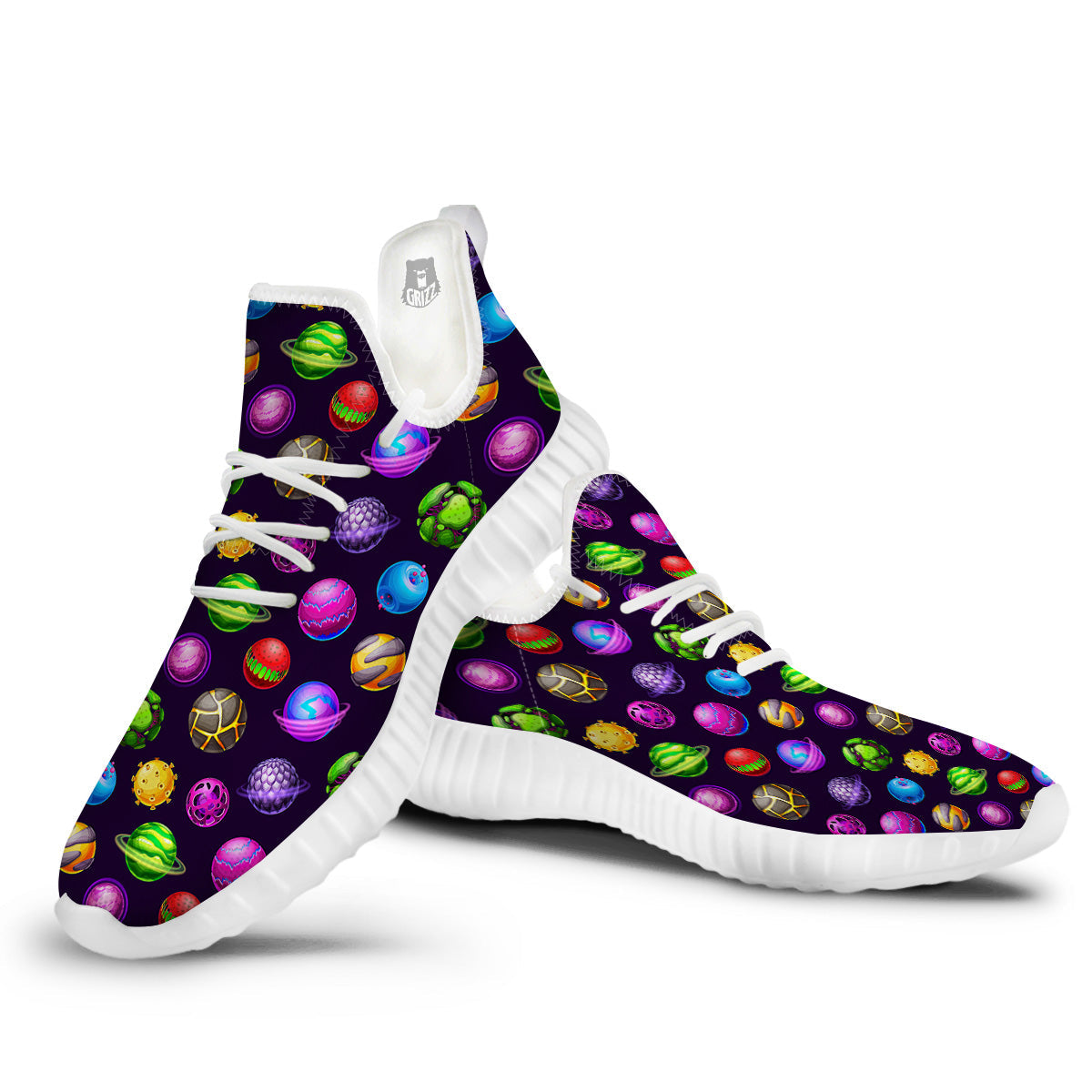 Fantasy Planets In Space Universe Print Pattern White Walking Shoes-grizzshop