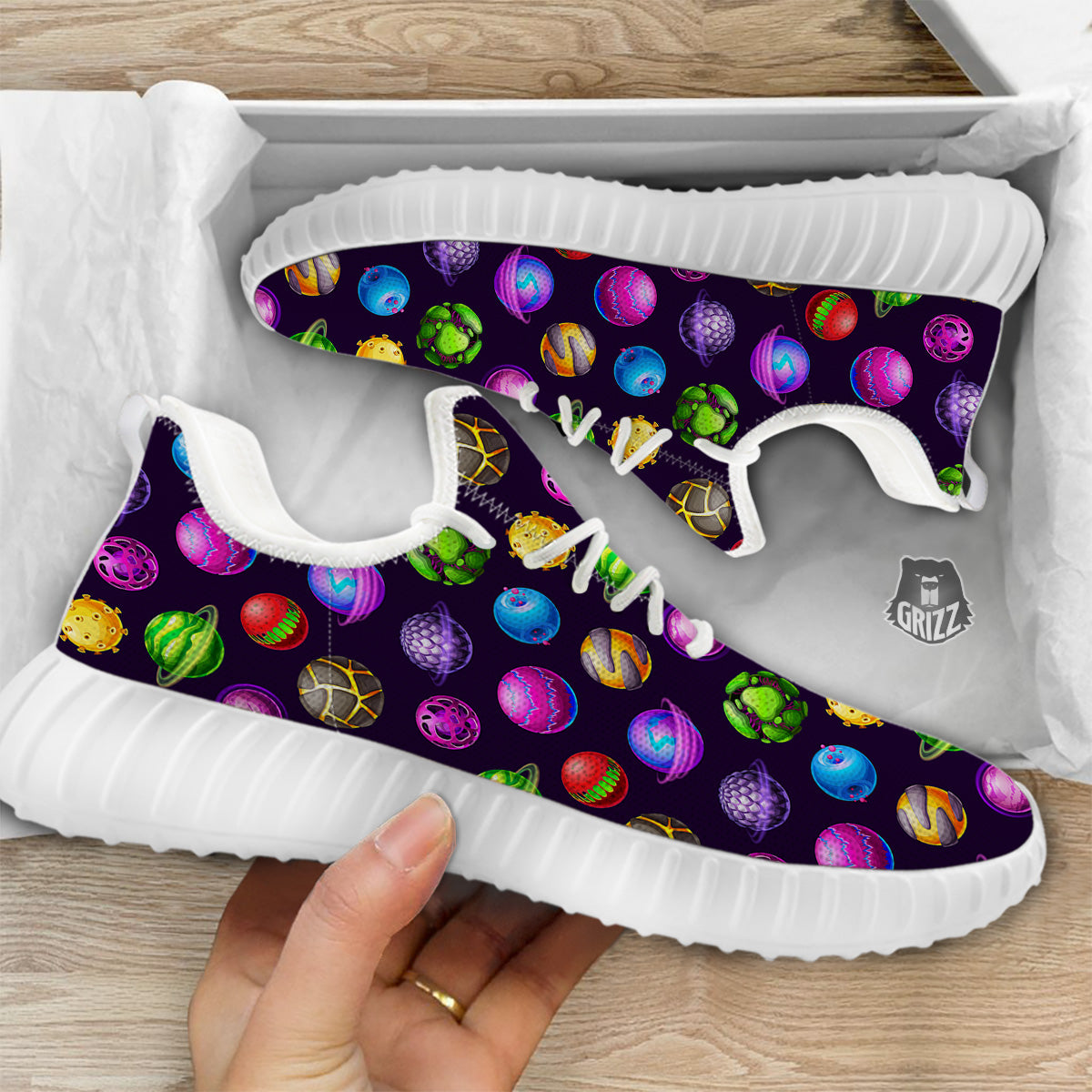 Fantasy Planets In Space Universe Print Pattern White Walking Shoes-grizzshop