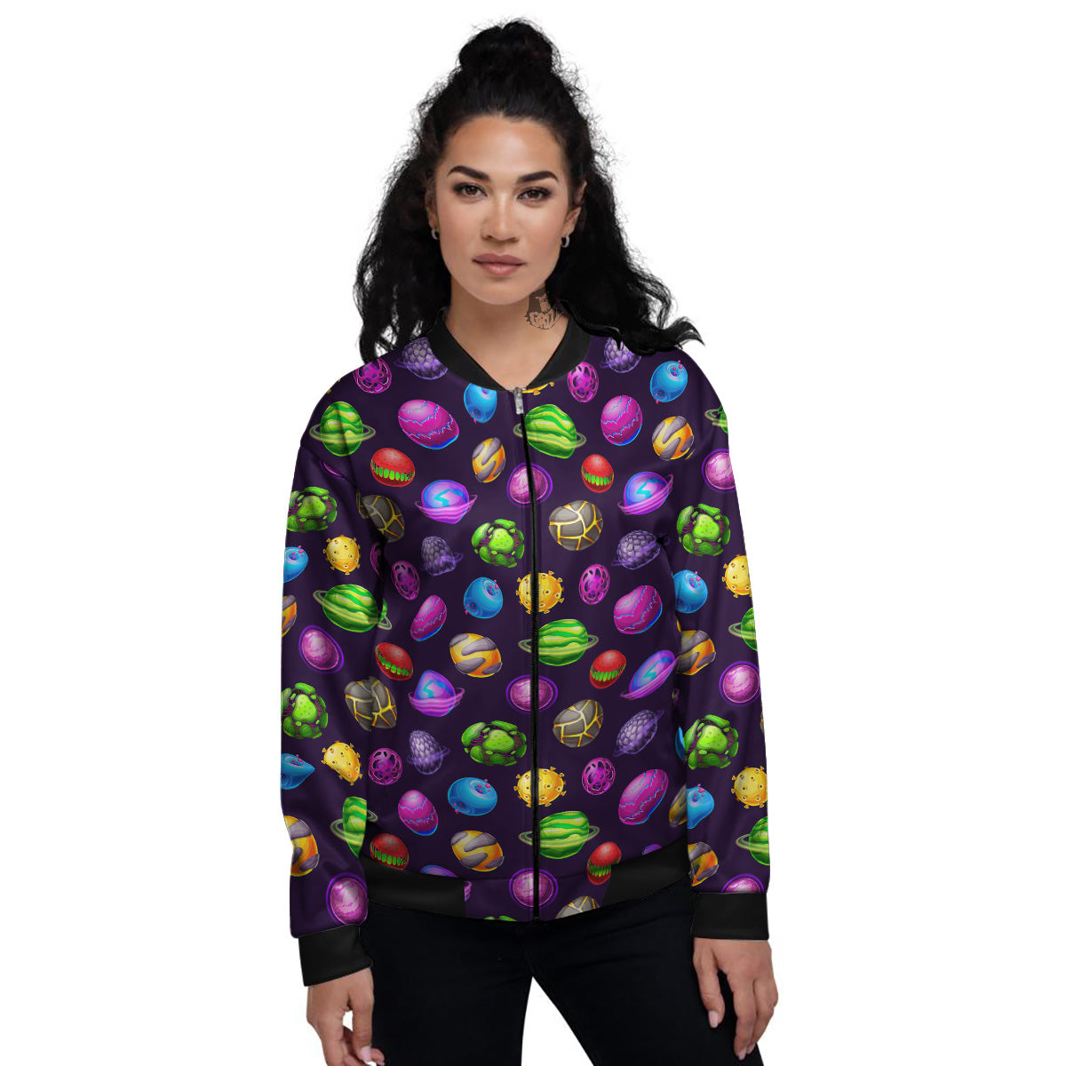 Fantasy Planets In Space Universe Print Pattern Women's Bomber Jacket-grizzshop