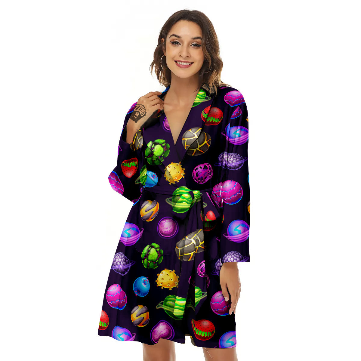 Fantasy Planets In Space Universe Print Pattern Women's Robe-grizzshop