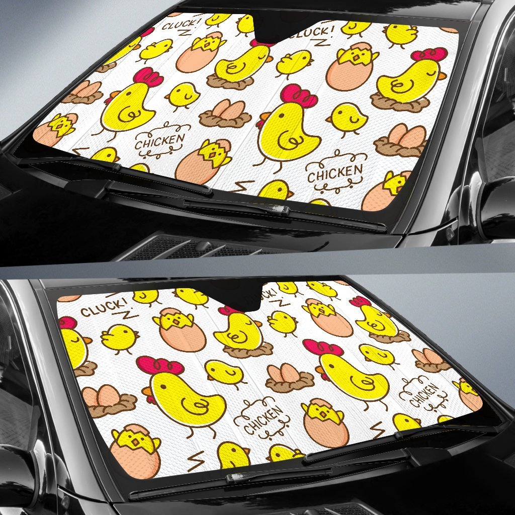 Farm Chicken Hen Chick Pattern Print Car Sun Shade-grizzshop