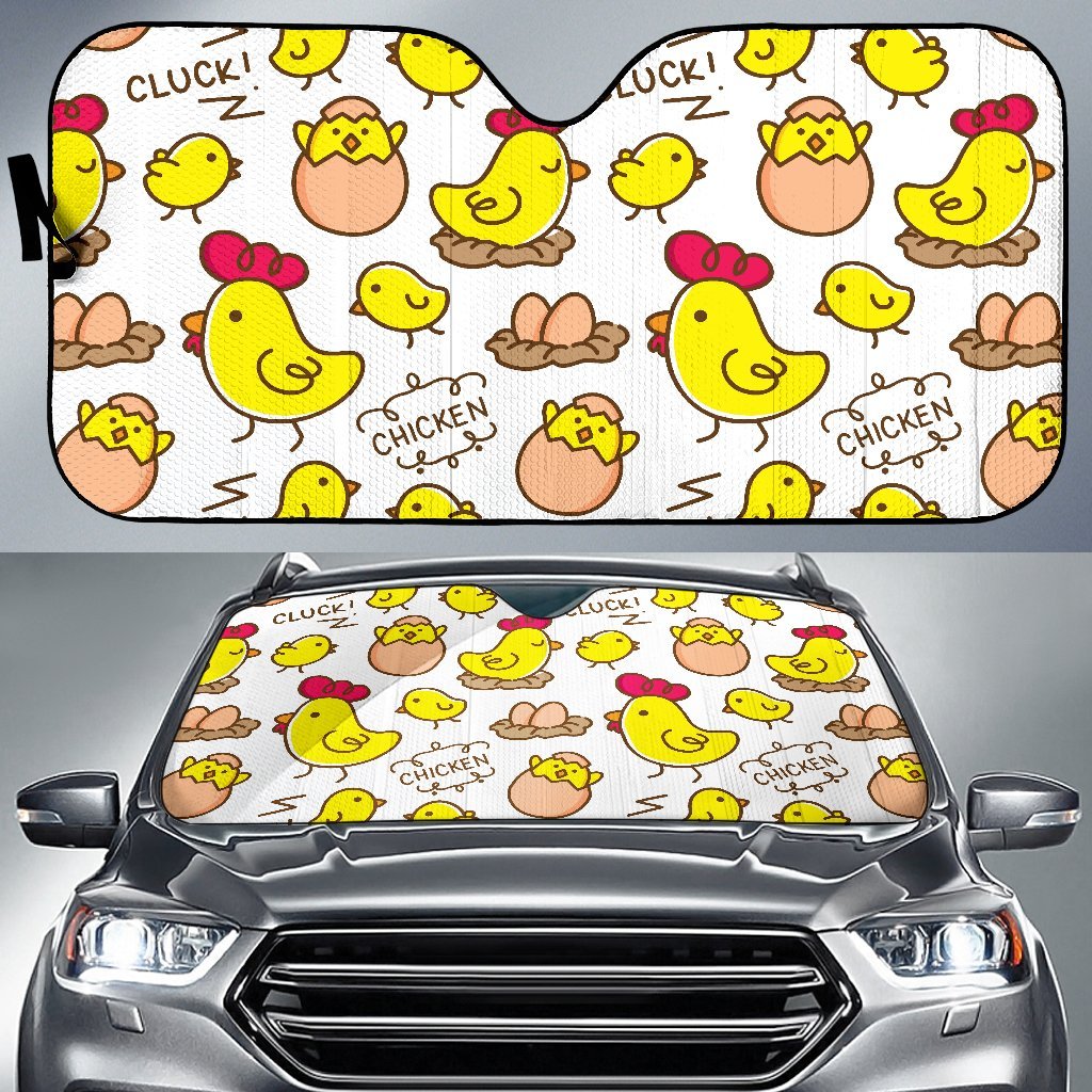 Farm Chicken Hen Chick Pattern Print Car Sun Shade-grizzshop