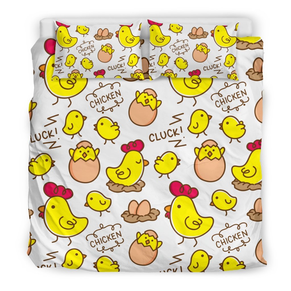 Farm Chicken Hen Chick Pattern Print Duvet Cover Bedding Set-grizzshop