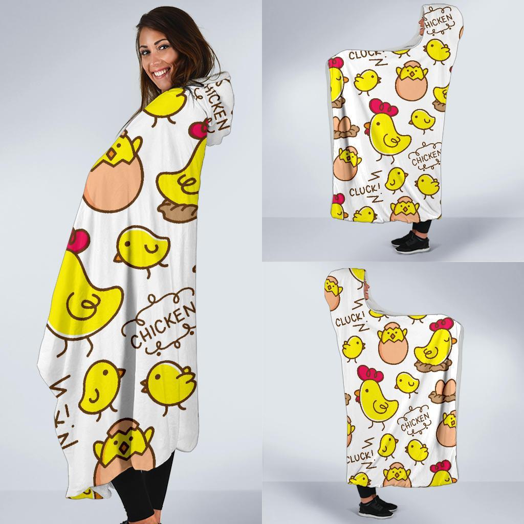 Farm Chicken Hen Chick Pattern Print Hooded Blanket-grizzshop