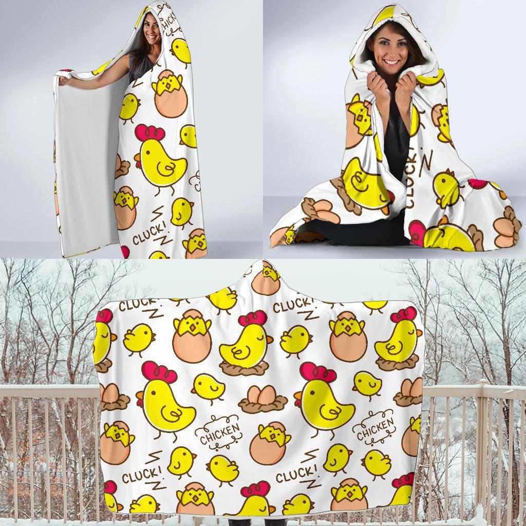 Farm Chicken Hen Chick Pattern Print Hooded Blanket-grizzshop