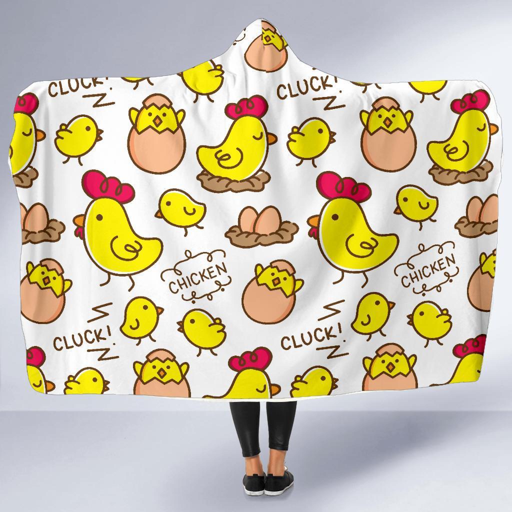 Farm Chicken Hen Chick Pattern Print Hooded Blanket-grizzshop