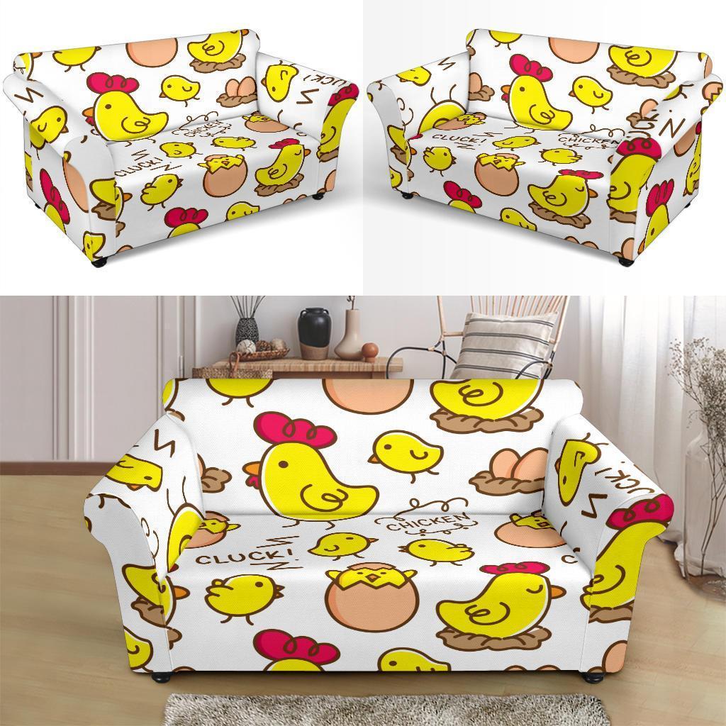 Farm Chicken Hen Chick Pattern Print Loveseat Cover-grizzshop