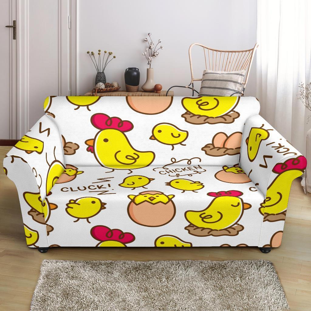 Farm Chicken Hen Chick Pattern Print Loveseat Cover-grizzshop