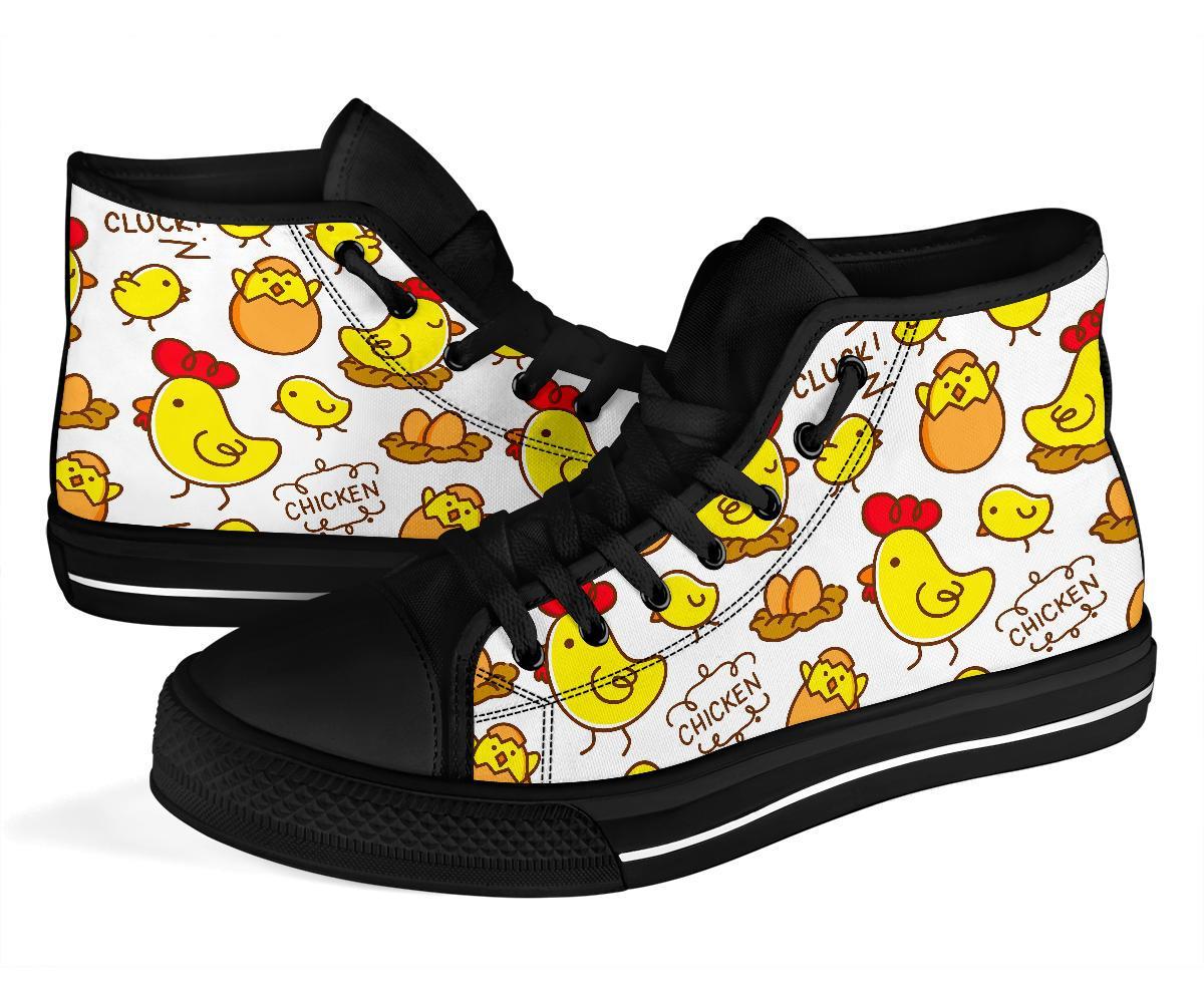 Farm Chicken Hen Chick Pattern Print Men Women's High Top Shoes-grizzshop