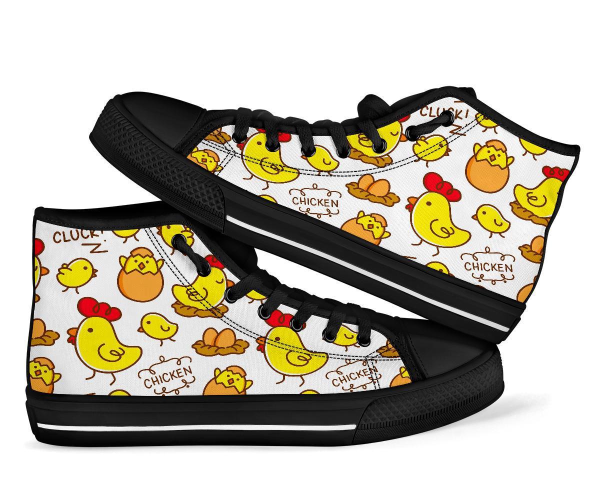 Farm Chicken Hen Chick Pattern Print Men Women's High Top Shoes-grizzshop