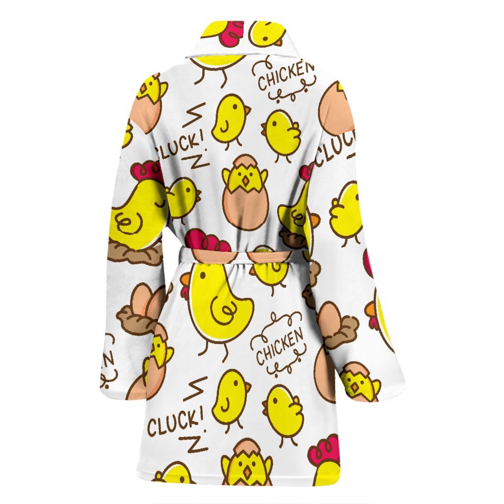 Farm Chicken Hen Chick Pattern Print Women Long Robe-grizzshop