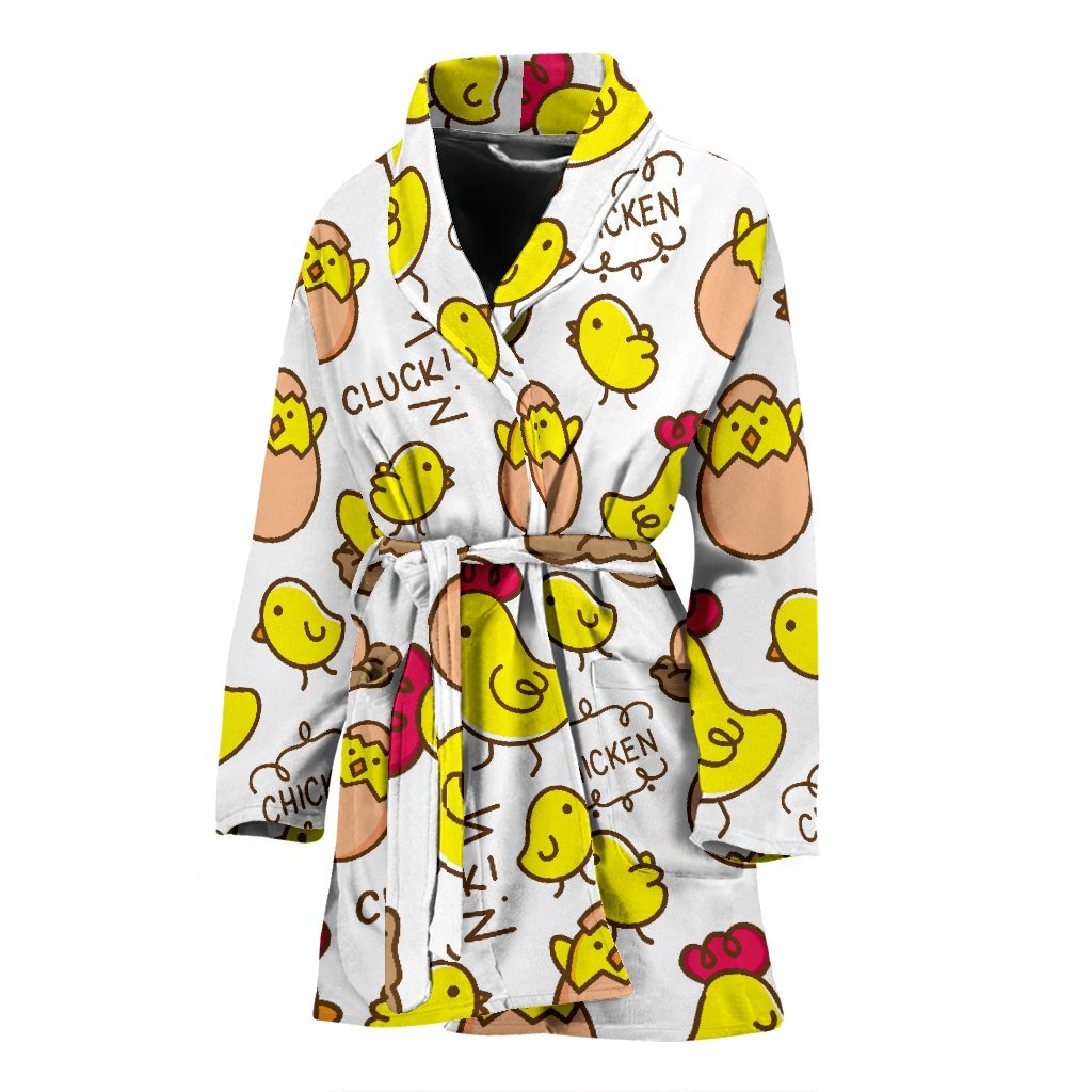 Farm Chicken Hen Chick Pattern Print Women Long Robe-grizzshop