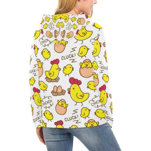 Farm Chicken Hen Chick Pattern Print Women Pullover Hoodie-grizzshop