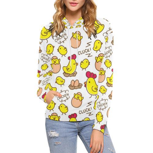 Farm Chicken Hen Chick Pattern Print Women Pullover Hoodie-grizzshop