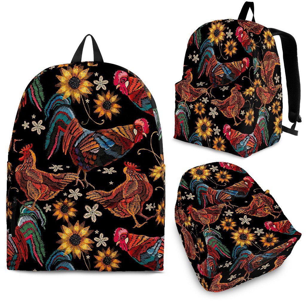 Farm Chicken Hen Flower Pattern Print Backpack-grizzshop