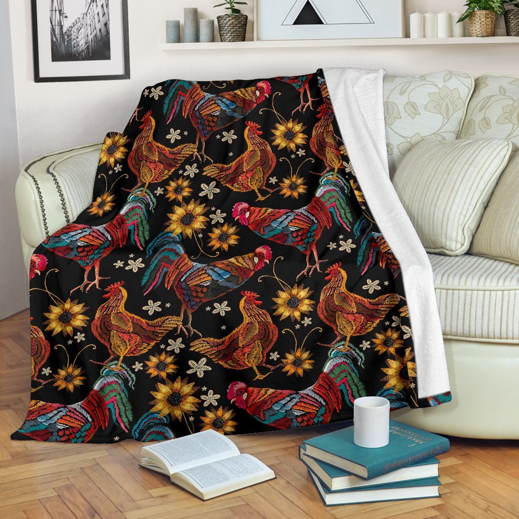 Farm Chicken Hen Flower Pattern Print Blanket-grizzshop