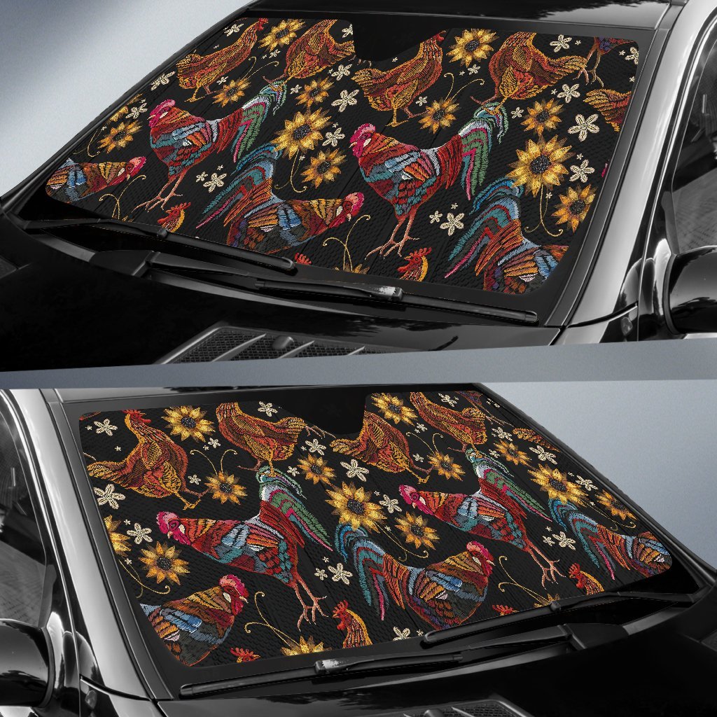 Farm Chicken Hen Flower Pattern Print Car Sun Shade-grizzshop